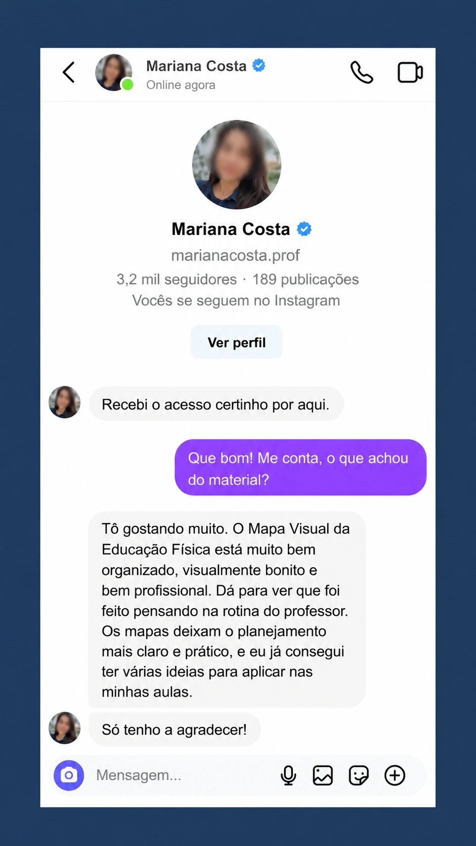 Depoimento em mensagem direta do Instagram